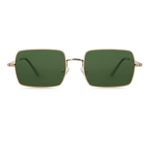 Green Lenses Rectangle Polygon Polarized Sunglasses Retro Classic Vintage - Picture 2 of 4